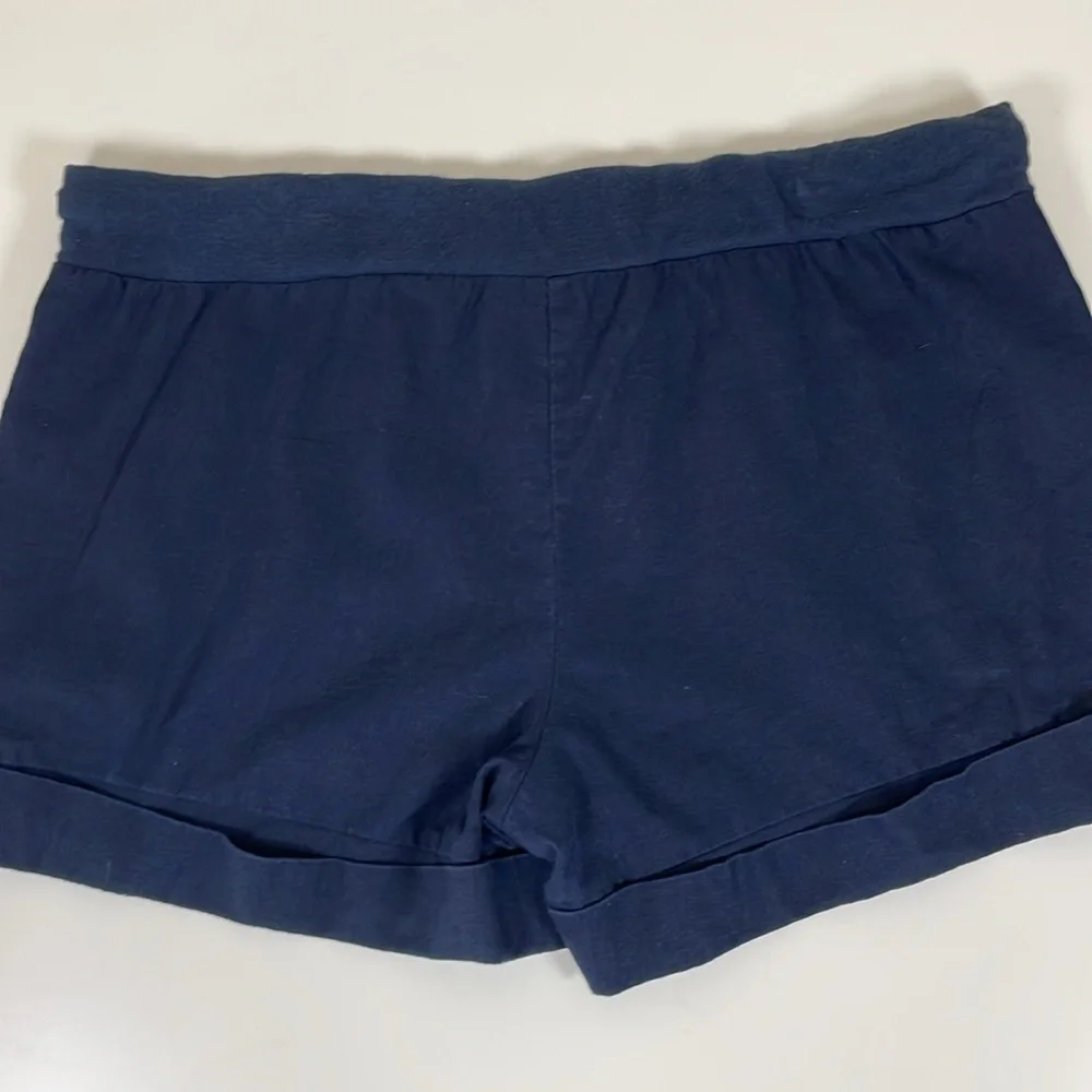 ROUTE 66 Junior 13/14 Navy Blue‎ Linen Blend Drawstring Mini Shorts Y2K Preppy - Picture 2 of 8